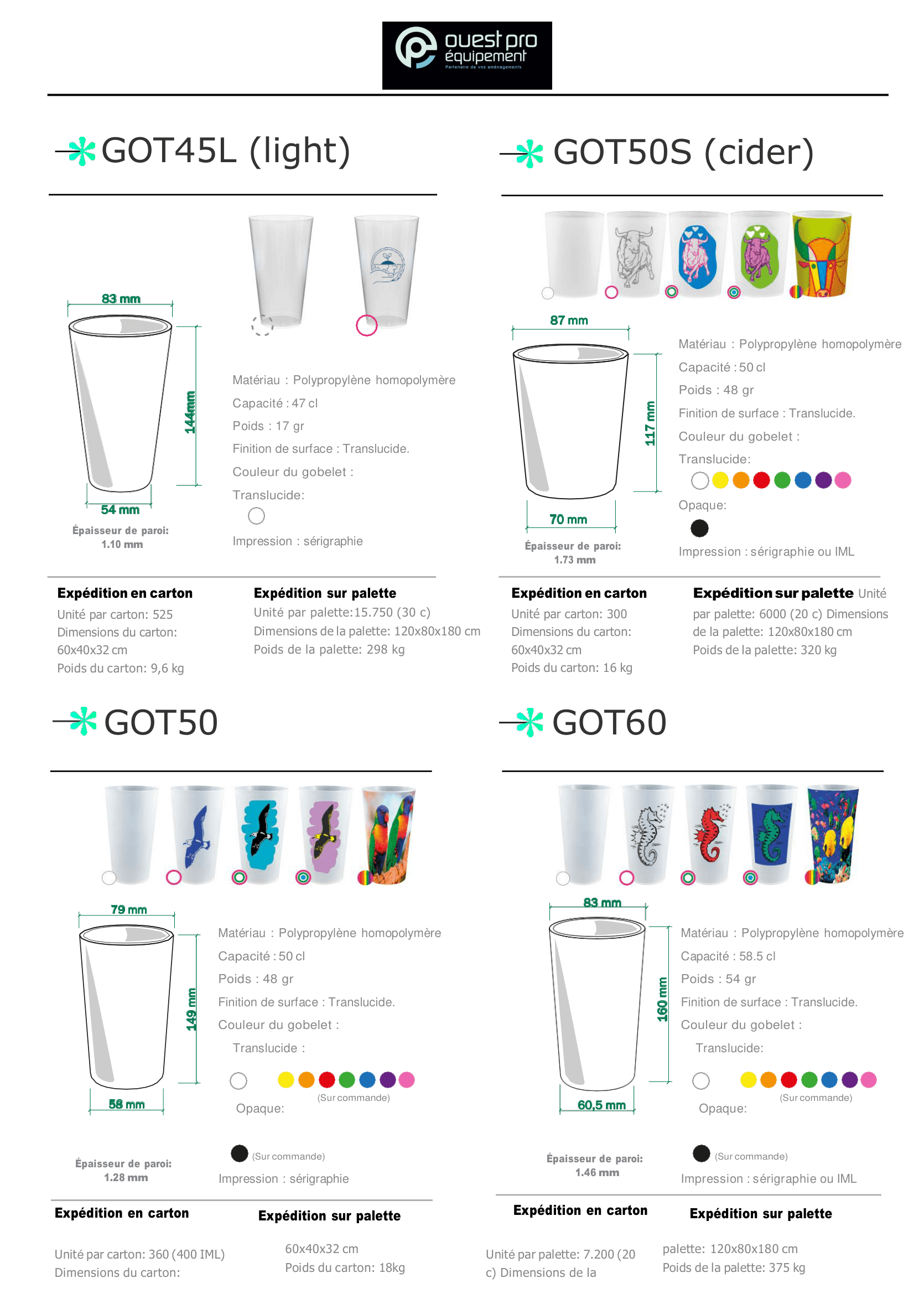 Gobelets 45 cl — 60 cl