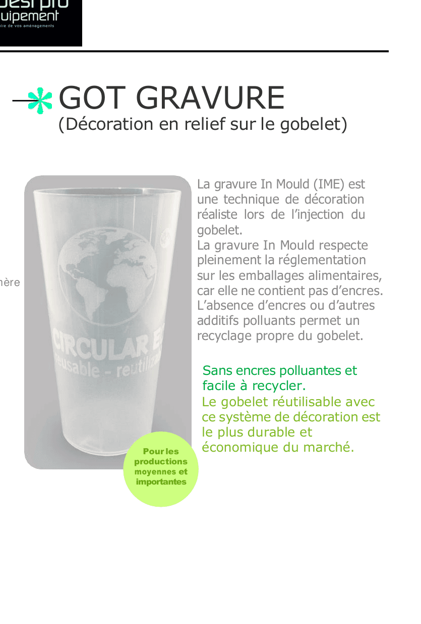 Gravure In Mould (IME) — gobelet réutilisable