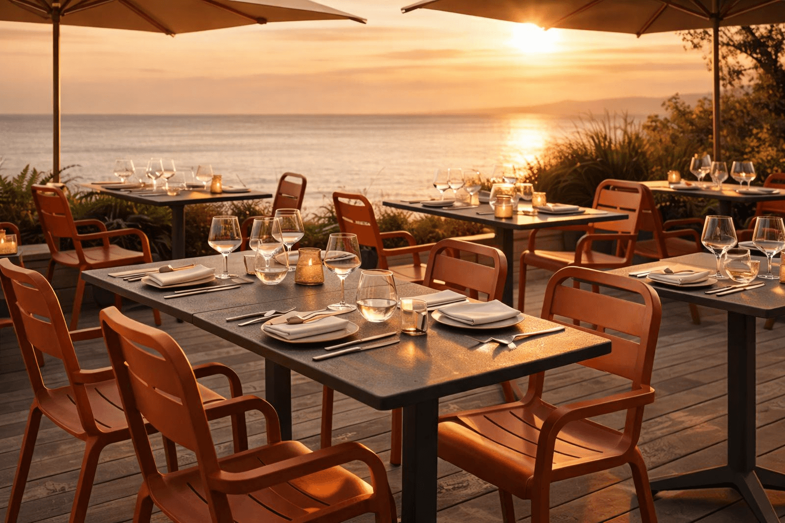 Terrasse de restaurant avec mobilier professionnel en extérieur